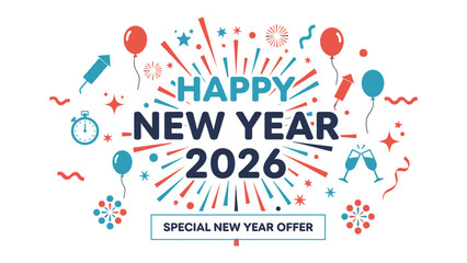New Year 2026 Celebration: A vibrant, festive design welcomes the New Year, featuring celebratory elements, offering a visual greeting, with a splash of color and joy.