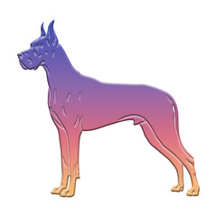 Illustration of stylized great dane dog illustration with a vibrant gradient color scheme, standing majestically, isolated on transparent background