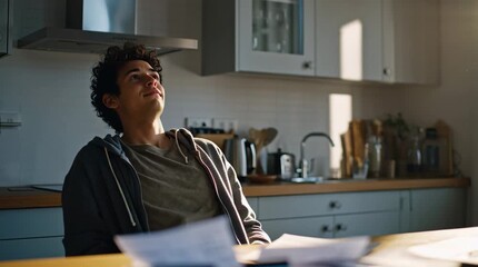 Stressed young man managing finances at home with laptop and bills in natural light creating a sense of overwhelm and frustration - Powered by Adobe