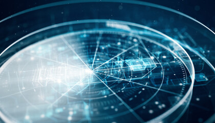 Digital Radar Visualization: Intricate lines and radiant circles compose an ethereal and engaging vision, inviting the viewer into a realm of cutting-edge technology and exploration.