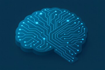 Digital circuit board shaping a human brain, representing AI, machine learning, and advanced data processing concepts