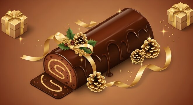 chocolate yule log with glossy chocolate glaze