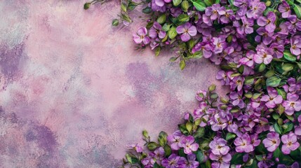 Elegant floral corner arrangement with delicate purple blossoms and painted backdrop
