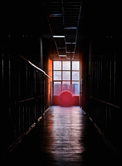 Dark and scary interior corridor background