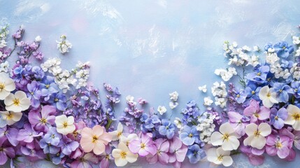 Pastel floral arrangement, ethereal springtime background, delicate blooms in serene hues