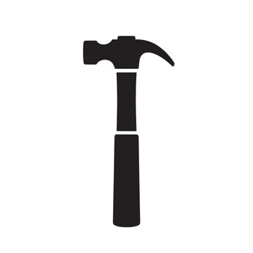 Minimal silhouette of a hammer illustrating a sturdy hand tool against a plain background.