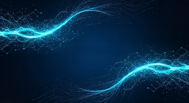 Dynamic glowing light trails create a modern, futuristic background for technology and innovation projects, perfect for science presentations and cutting-edge marketing