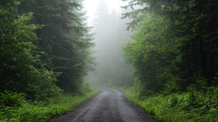 Obraz premium A winding road through a dense forest.