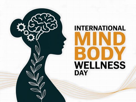 Celebrating international mind body wellness day with a silhouette of a woman s head and brain - Powered by Adobe