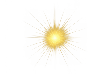 Yellow light sun ray burst with glowing flare effect for abstract design and transparent background
