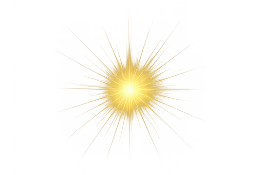 Yellow light sun ray burst with glowing flare effect for abstract design and transparent background