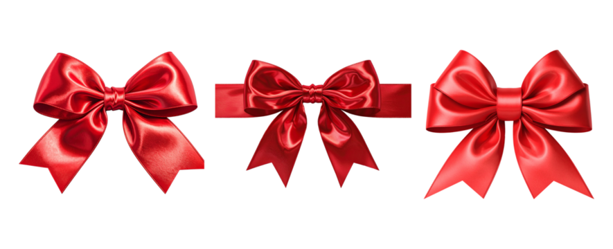 Red Silk Bow element set. Realistic 3D bow, frontal view, luxurious satin texture. Isolated high-res PNGs for festive, gift, Christmas, holiday, Valentine's Day, and romantic design projects - Powered by Adobe
