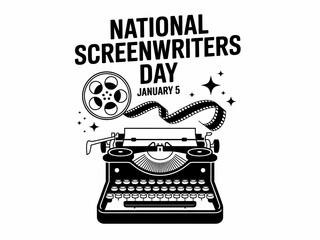Celebrate national screenwriters day with a vintage typewriter and film reel illustration