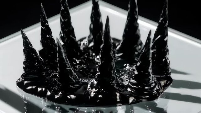 Magnetic Fluid Spikes - A Mesmerizing Display of Ferrofluid Dynamics.