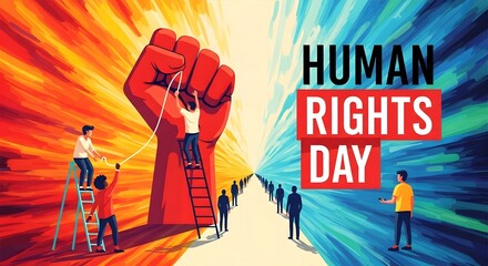 Global human rights day concept with people striving for justice and equality