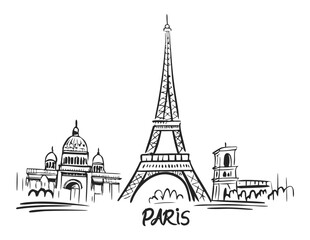 Obraz premium Minimalist Hand drawn Paris Skyline Tower Landmark Building and Famous Travel Destination