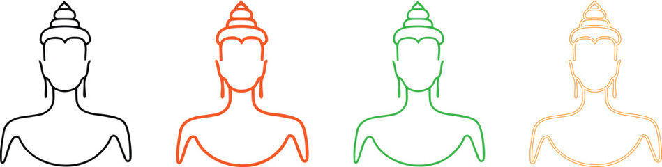 Set of Stylized Buddha Outline Icons in Multiple Colors