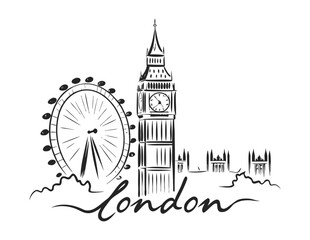 Hand drawn Sketch Style London City Skyline Landmark Building Illustration