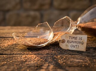 Broken Hourglass With Sand Illustrating Time Running Out