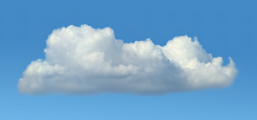 A large white cumulus cloud isolated on a blue background. Detailed steam with cottony ends. Harsh...