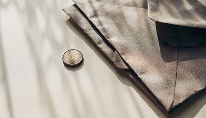 Metallic Token Beside Folded Fabric in Natural Light