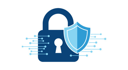 Secure data with modern digital shield and padlock design, representing safe online network, data protection, and cybersecurity solutions for business