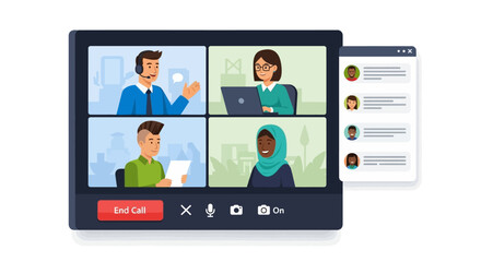 Modern virtual meeting of diverse team members collaborating remotely online, ideal for business presentations, webinars, or educational sessions