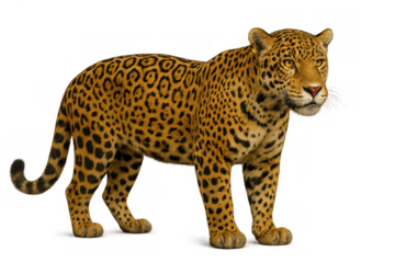 Jaguar walking, an elegant wild jungle cat, spotted feline predator, wildlife animal on transparent background