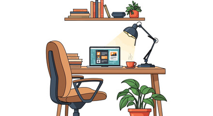 Inspiring workspace with laptop, books, and cozy lamp perfect for boosting productivity and creative work, promoting focus and serene ambiance