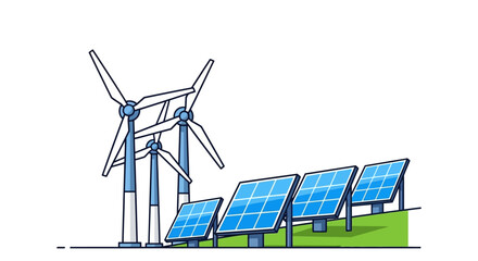 Harness clean energy for a sustainable future with modern solar panels and wind turbines, symbolizing environmental awareness and renewable solutions