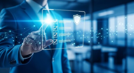 Businessman Interacting with Digital Security Interface