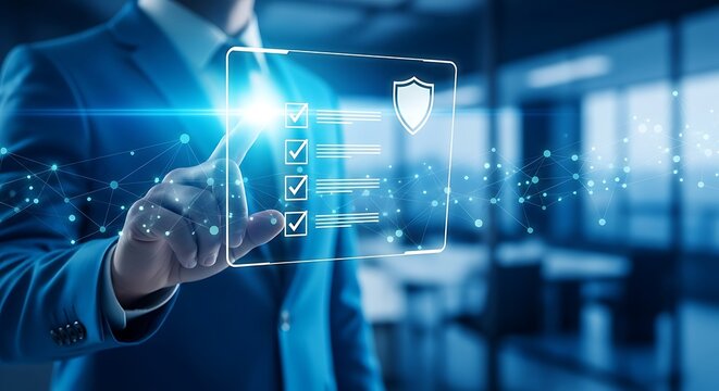 Businessman Interacting with Digital Security Interface