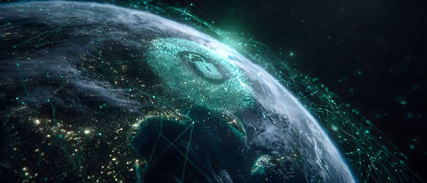 Global Network Security Concept Featuring Earth Digital Connections and Lock Symbol Digital Representation of Worldwide Connectivity Data Encryption and Protection - Powered by Adobe
