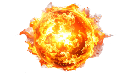 Dynamic Fireball Inferno Element with Sparks and Heat Haze, Isolated on Transparent Background - Cut Out.