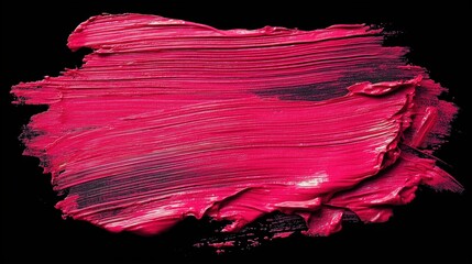 Photorealistic neon colour pink paint brush stroke against deep black background