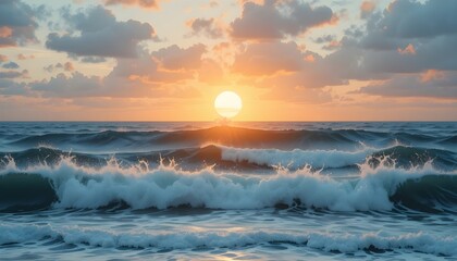 The orange sun rays falling on sea waves the atmosphere become so majestic 