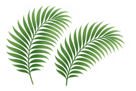 Two green palm leaves showing tropical foliage and natural freshness, creating a vibrant exotic plant illustration - Powered by Adobe