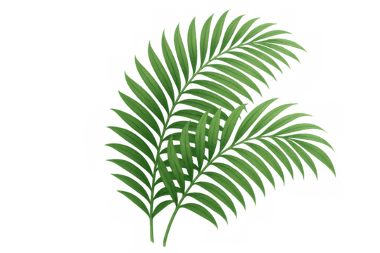 Fresh green palm fronds creating a tropical vibe, exotic natural plant leaves for summer holidays with transparent background