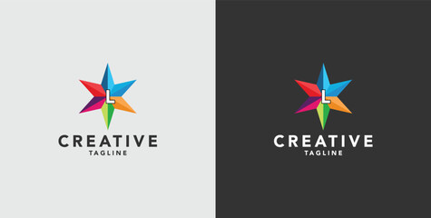 Digital colorful abstract icons, elements and symbols with initial L logo, template