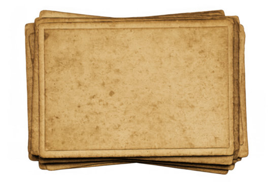 Stack of vintage aged paper cards blank surface with grunge texture for a retro background effect and space for text