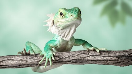Obraz premium Green lizard�resting on a branch