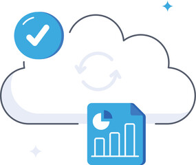 Cloud data syncing for business finance report chart flat vector illustration