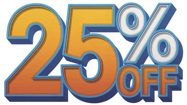 25 percent off promotion 3D rendering with vibrant colors for advertising and marketing campaigns - Powered by Adobe
