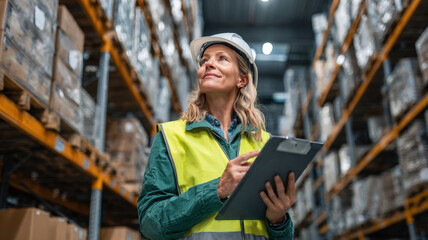 Mid-age Female Logistics Professional Inspecting Warehouse Inventory