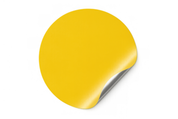 Empty yellow round sticker peeling from surface illustration, blank adhesive label template leaving copy space