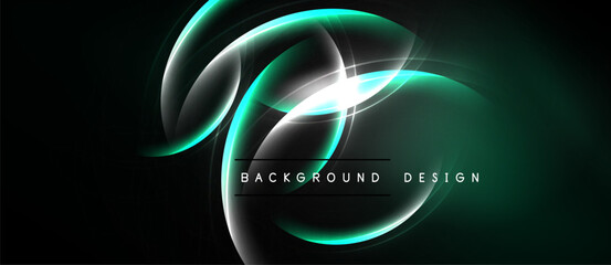 Abstract design features glowing curves, teal highlights, dark background. Modern aesthetic, sleek lines create dynamic visual impact.