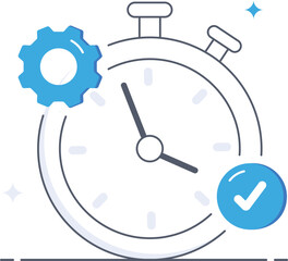 Project management optimization with stopwatch and settings gear Flat vector illustration