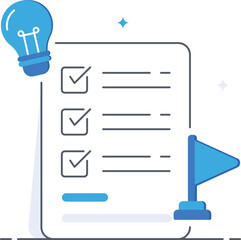 Project task list with lightbulb and flag elements Flat vector illustration