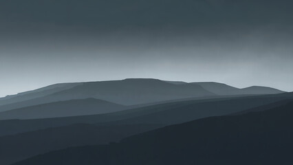 Fototapeta premium minimalist grey volcanic caldera silhouettes with pale silver to dark slate sky
