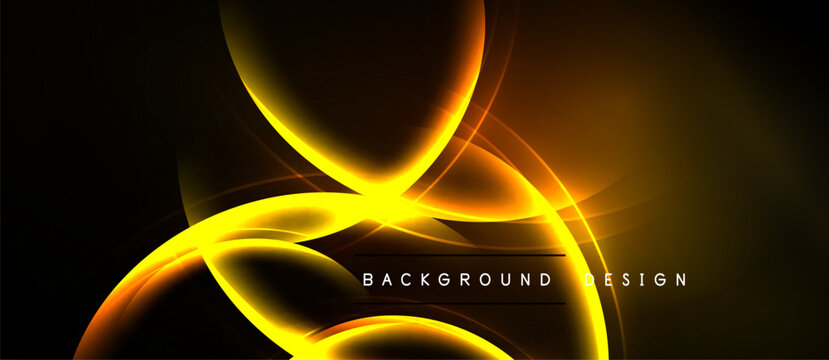 Abstract golden light shapes flow, creating dynamic energy. Dark background emphasizes bright curves, modern design element.
